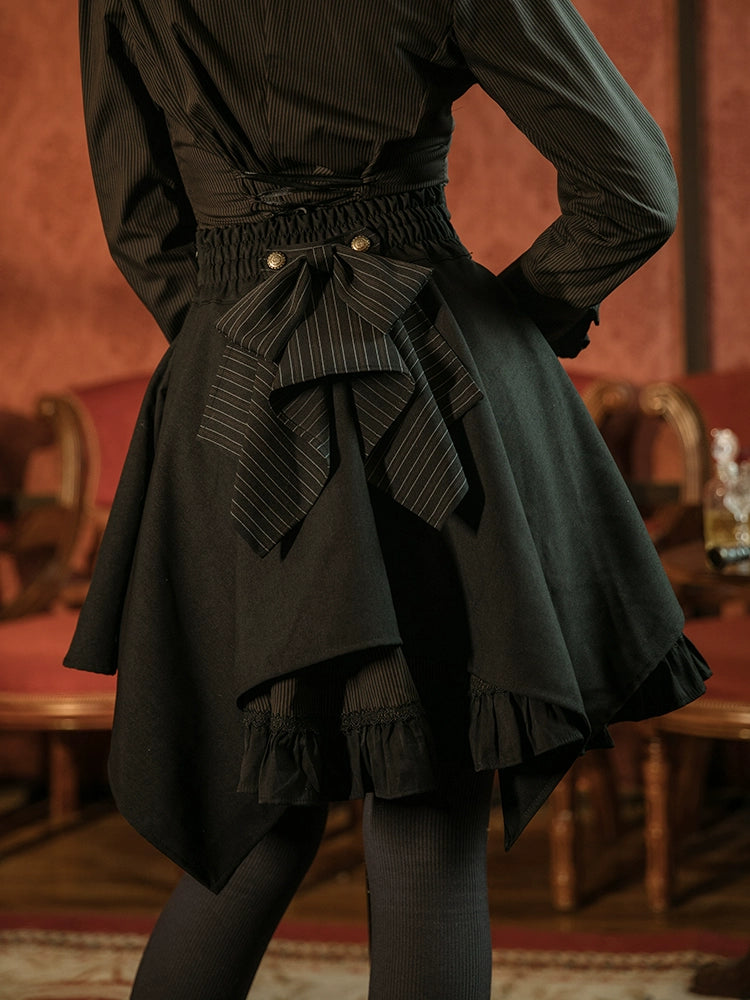 (BFM)Mr. Yi's Steam Continent~Gothic Lolita Skirt Black High-Waisted Leather Waistband Skirt