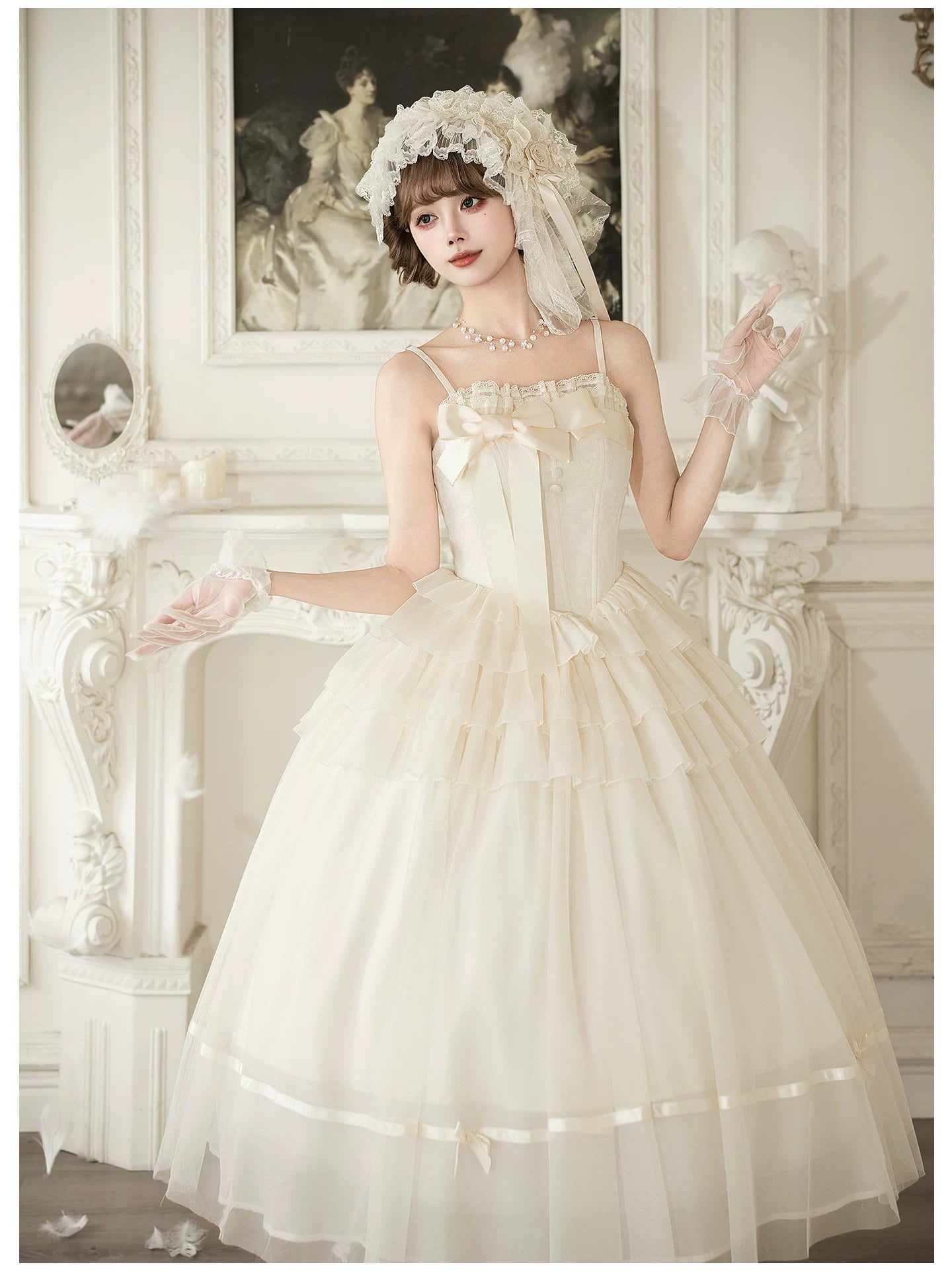 MistKiss Lily - Classic Lolita Tiered Hem JSK Dress, Fishbone Waist 45318:853809