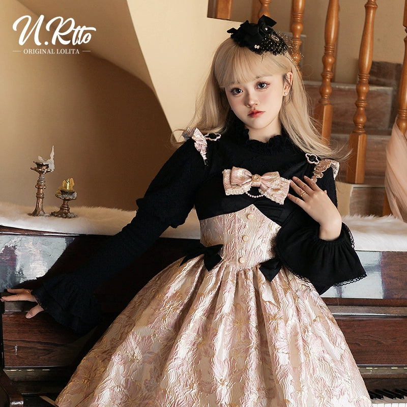Urtto~Century Garden~Elegant Lolita Blouse Fleece Lined Black Shirt   