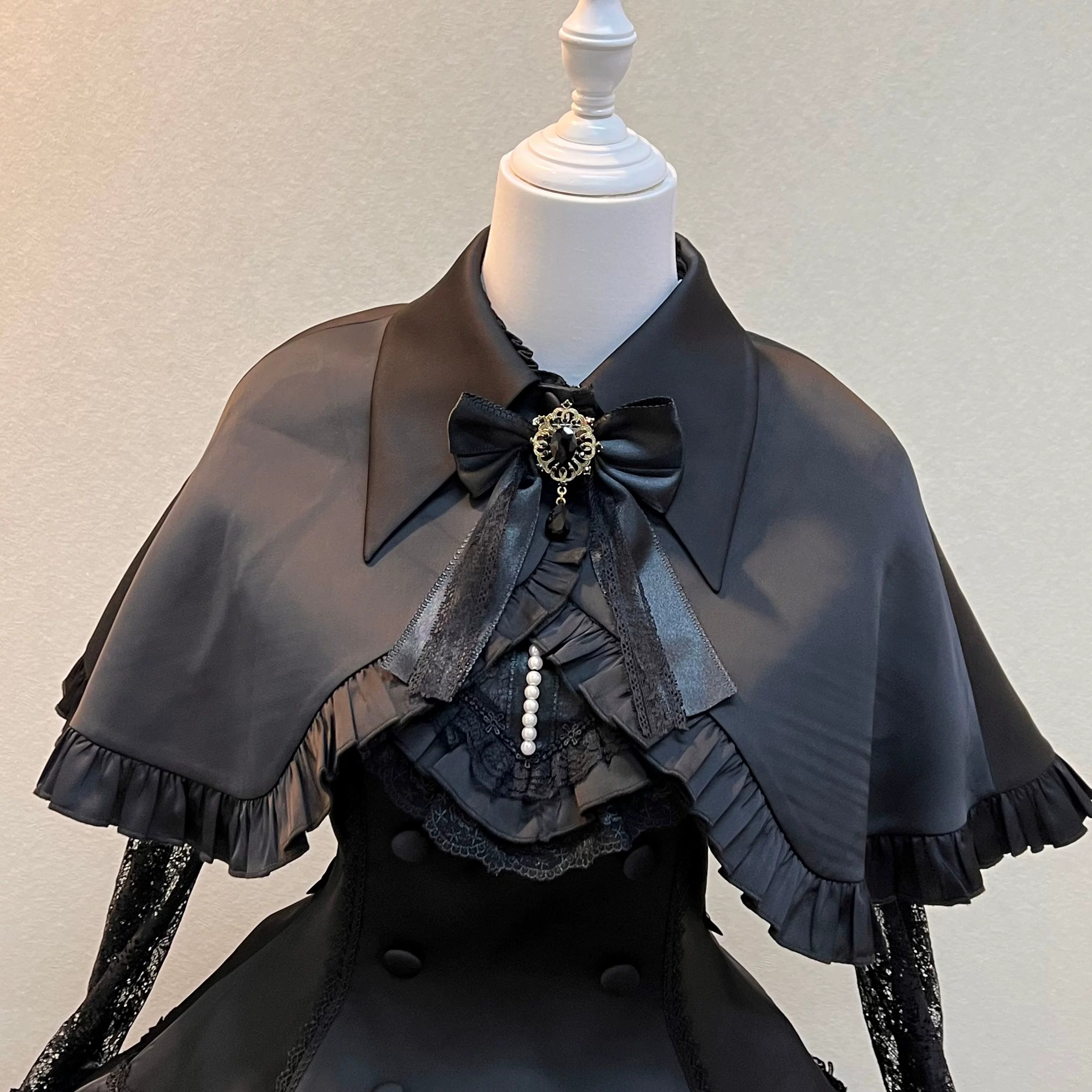 Nocthymn Cross - Gothic Lolita OP Dress with Pearled Cross, Detachable Sleeves (L M S XL) 45813:863392