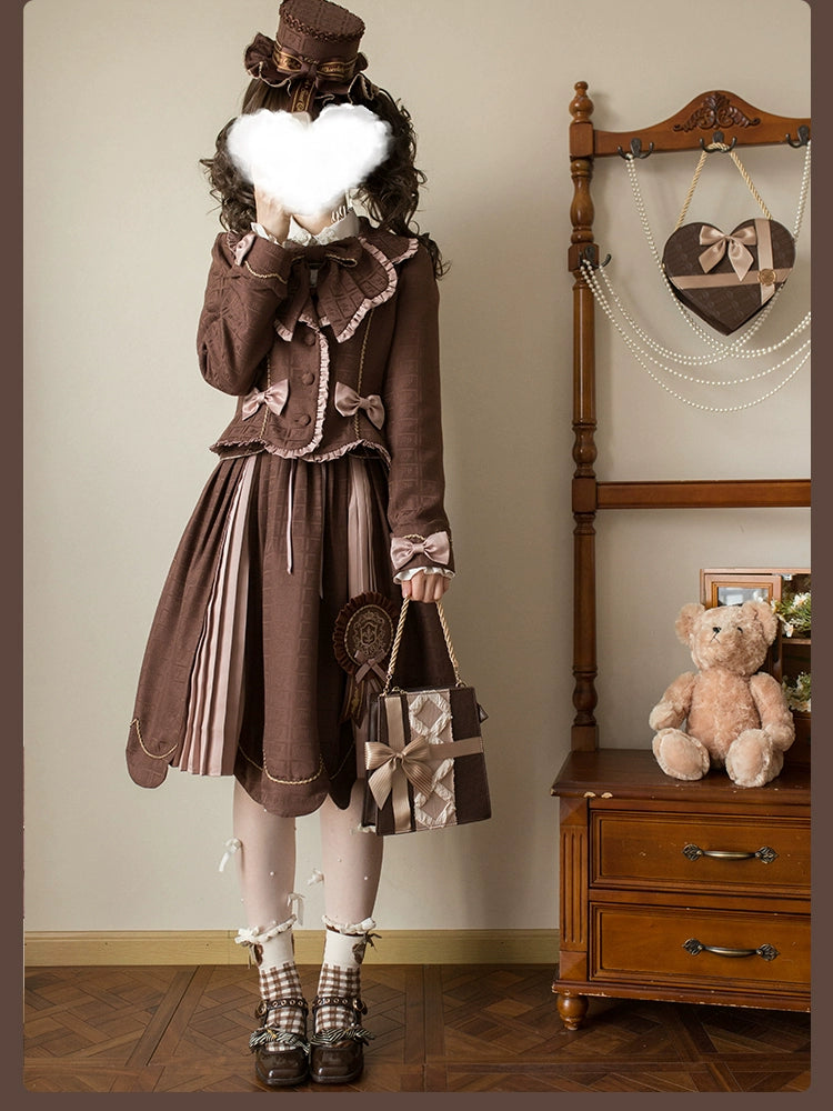 Alice Girl - Bear Chocolate Slab - Classic Lolita Slim Fit Jacket Coat, Lapel Collar 44310:803979
