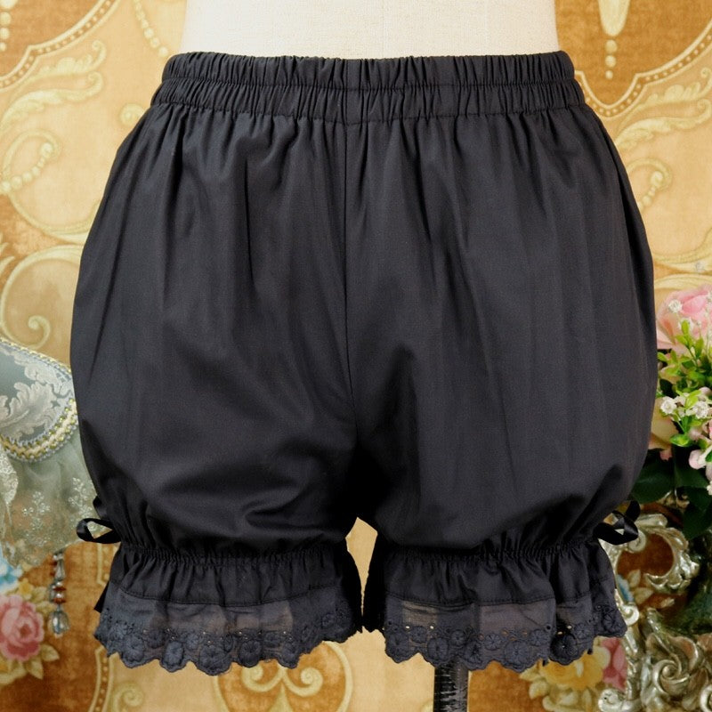 DMFS Lolita - Daily Cotton Lolita Bloomers Black and White Pettipants Black ( length 40 cm / 15.7 inches ) One Size