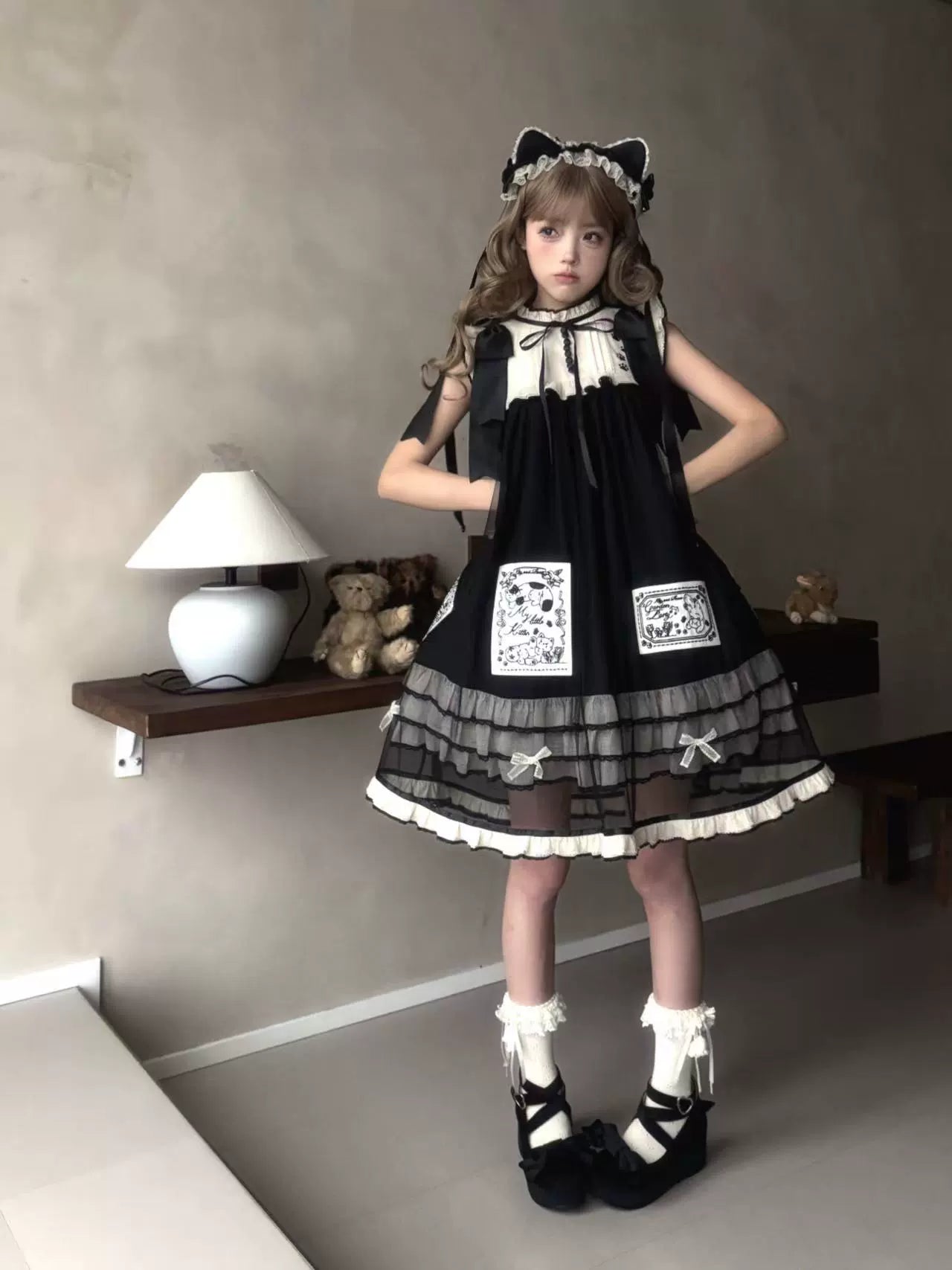 MEEKWIND - My Little Kitten - Doll-Like Lolita OP, Detachable Waist Ties 44223:798983