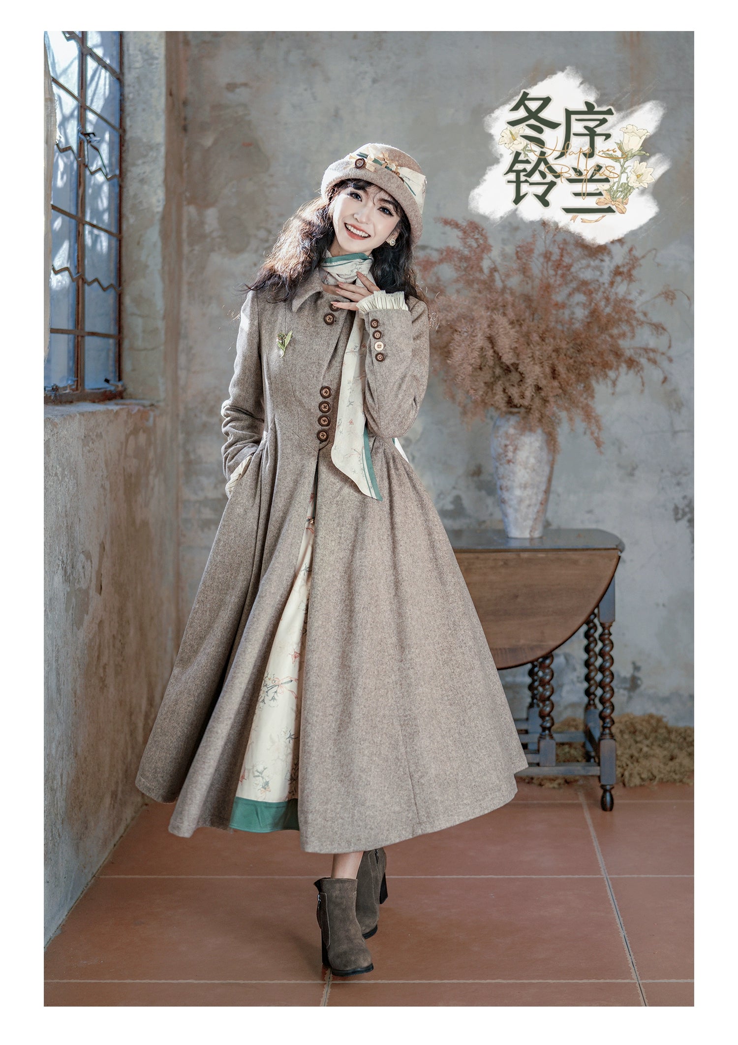 Button Bear - Winter Lily Bell - Classic Lolita Bust-Supporting JSK, Long Waisted Coat 44351:804170