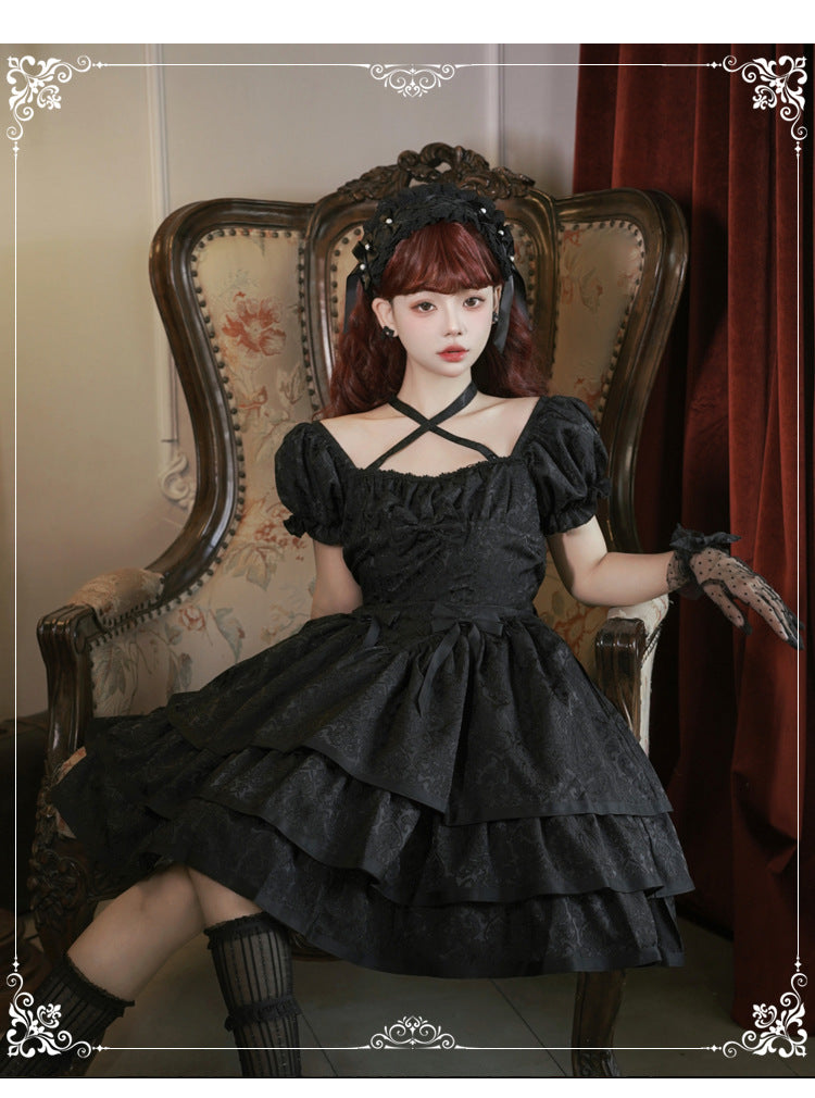 Thorn Rose - Gothic Lolita Three-layer Ruffle Black OP