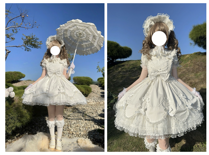 (BFM)The Seventh Doll~Sweet Diary SP~Vintage Lolita Jumper Dress Petal-like Hem JSK Headdress Set   