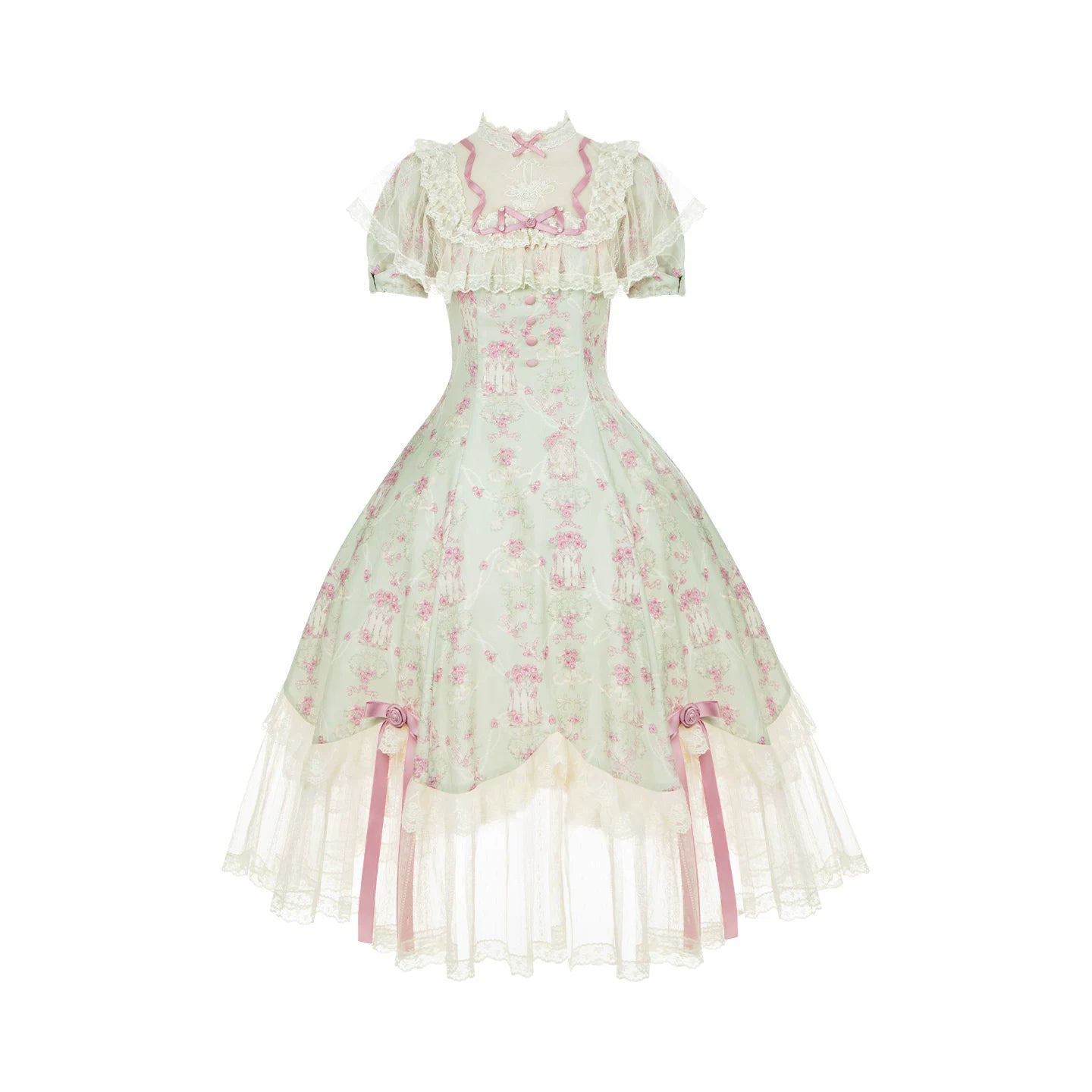 Wind Swept Roses - Classic Lolita Rose Printed Dress Set, Petal Hem OP Only S