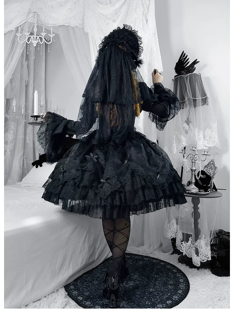 Dark Fog Feast - Gothic Lolita Bust-support Strap Dress, Lace & Cross 45256:842538