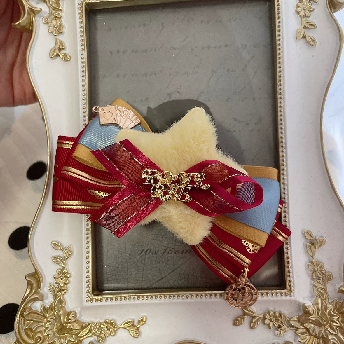 Circus-inspired Lolita Top Hat, Bunny Ear Gray-blue - Side Clip (pre order)