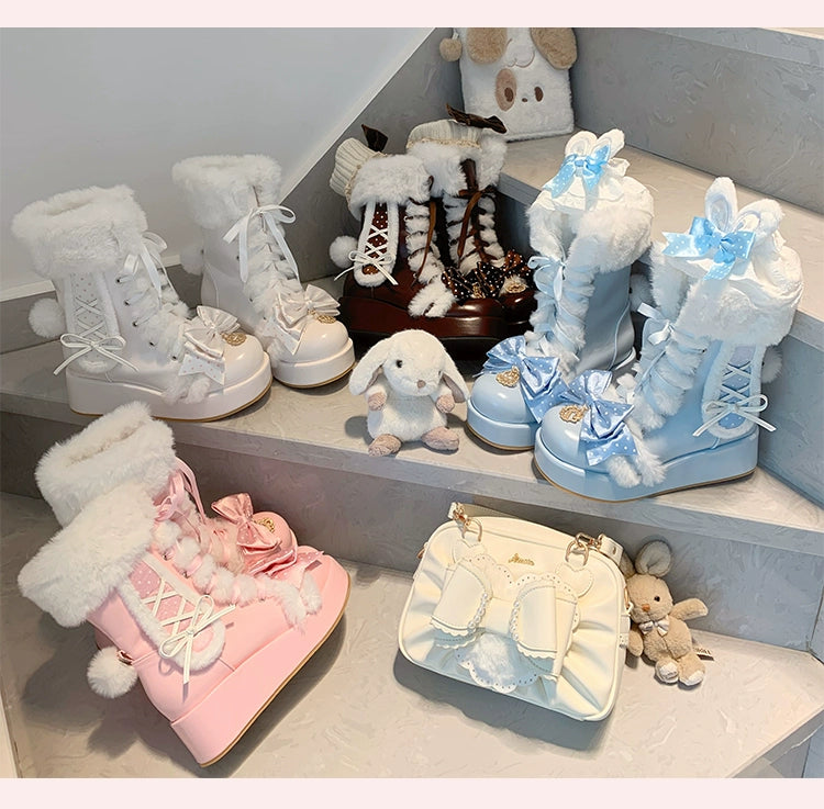 Aimee - Cherry Snow Bunny Ears - Winter Sweet Lolita Boots, Bunny Ears 44050:794502
