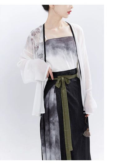 Chixia~The Book of Songs~Han Lolita Ink Painting Dress Set M full set(cardigan+halter top+skirt) 