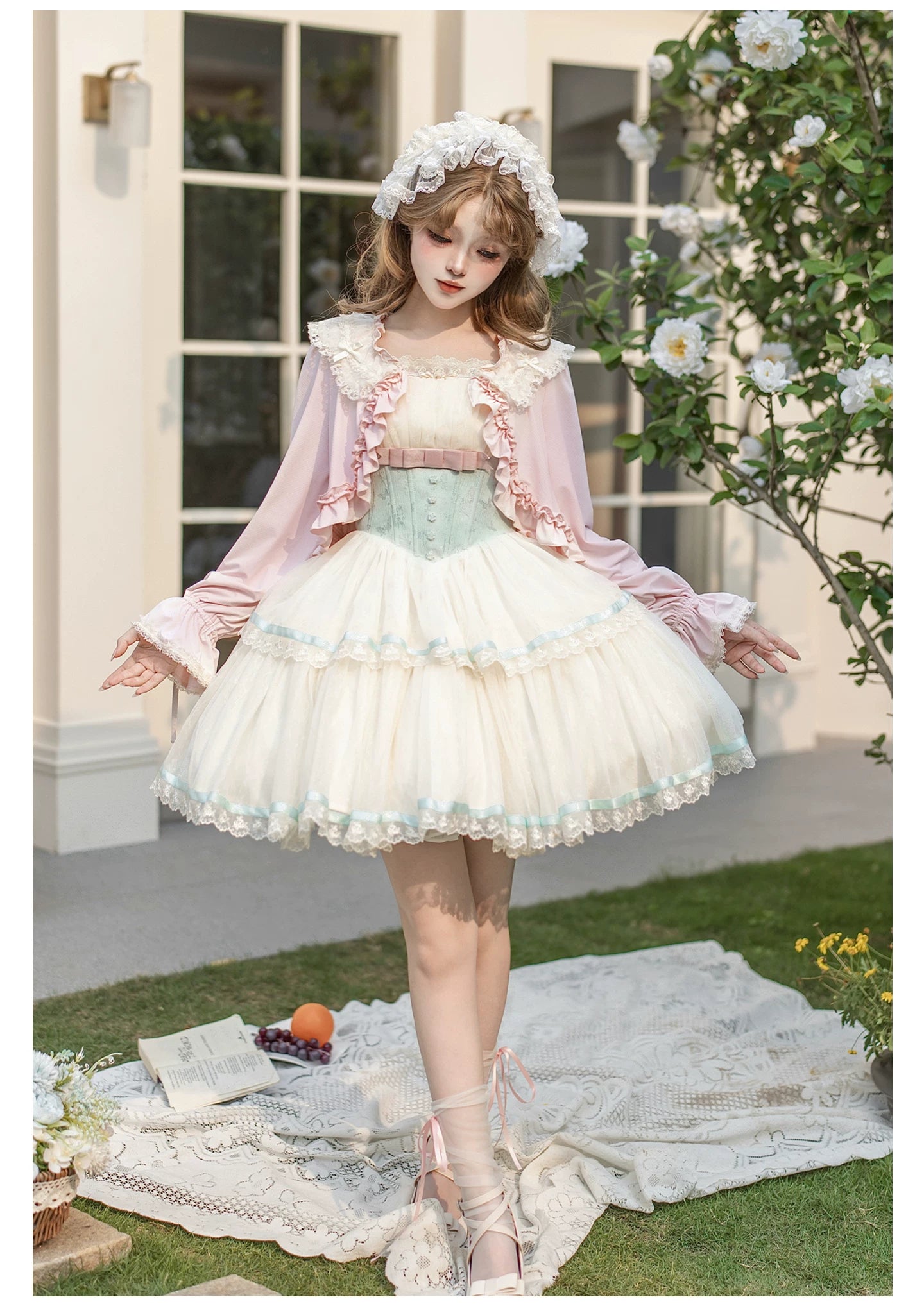 Sea Salt Soda - Classic Lolita Adjustable Corset JSK Dress, Tiered Tulle Hem 45257:856353