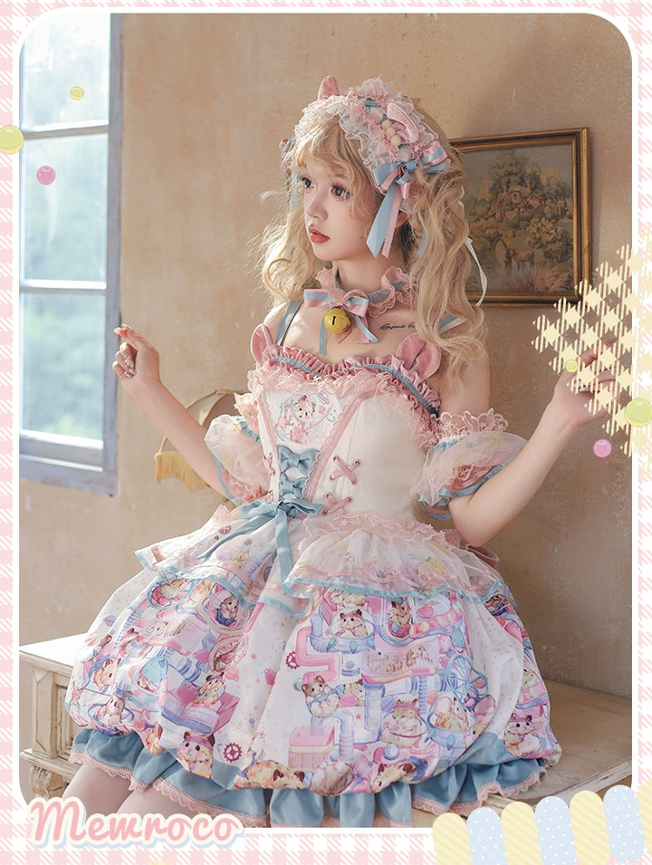 Mewroco~Vibrant Hamster~Sweet Lolita JSK Dress Floral Print Bud Skirt