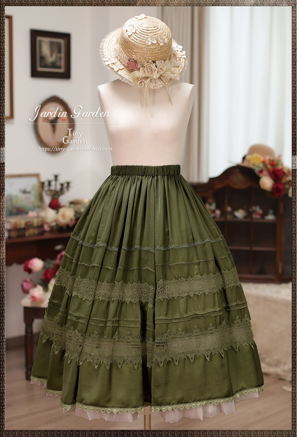 Tiny Garden~Spring Whispers~Elegant Classic Lolita Skirt French Lolita Long SK S Green (Chiffon) 