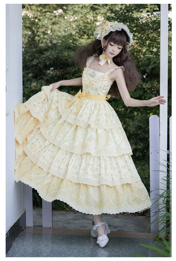 With PUJI~Letter and Poetry Sunflower Matters~Country Lolita JSK Embroidered Printed Lolita Dress