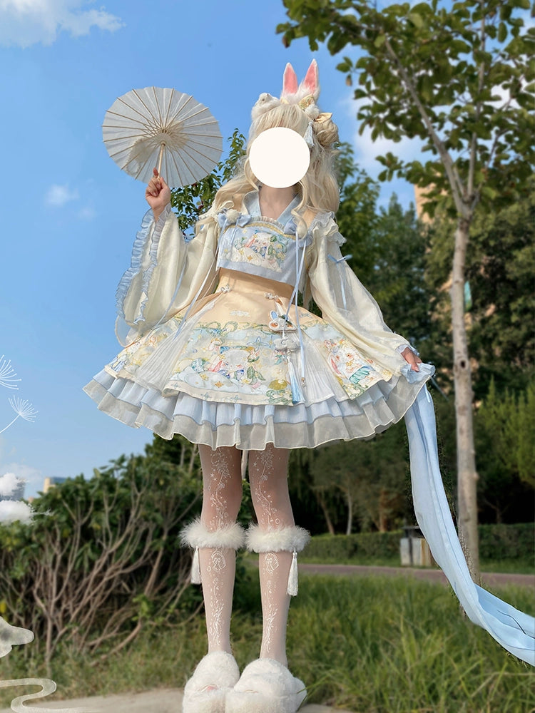 YingLuoFu~Laurel~Kawaii Han Lolita Jumper Dress Rabbit Print S JSK 