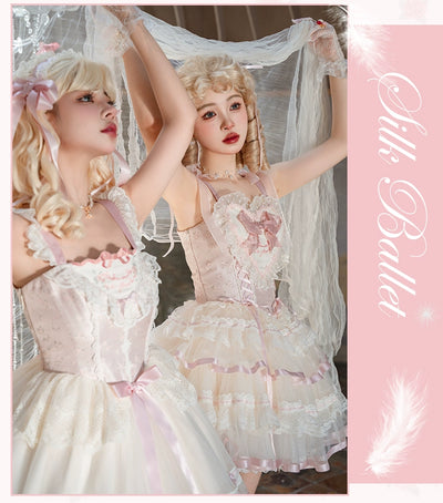Flower and Pearl Box~Silk Ballet~Wedding Lolita Pink Bridal JSK Set   
