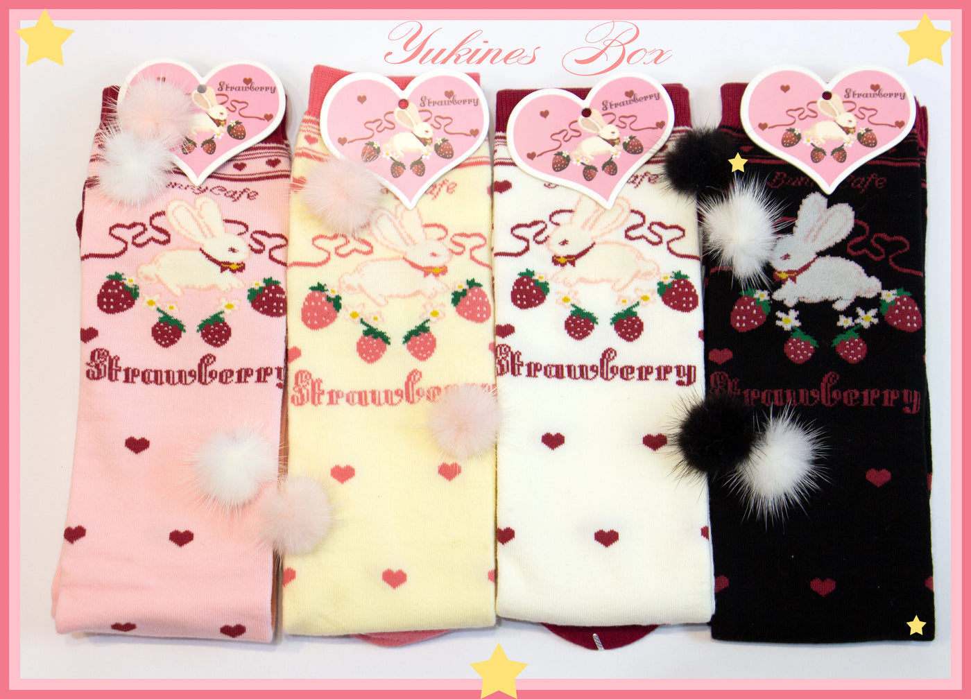 Yukines Box~Kawaii Lolita Strawberry Bunny Print Socks   