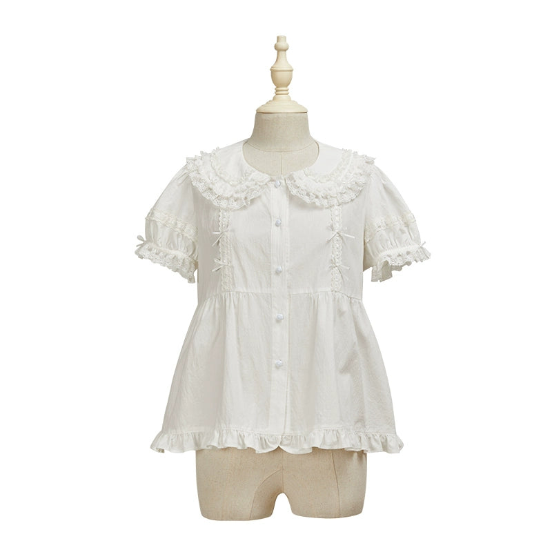 Summer Fairy~Cloud Dream~Sweet Lolita Shirt Peter Pan Collar Innerwear XS Short-sleeved shirt in white 