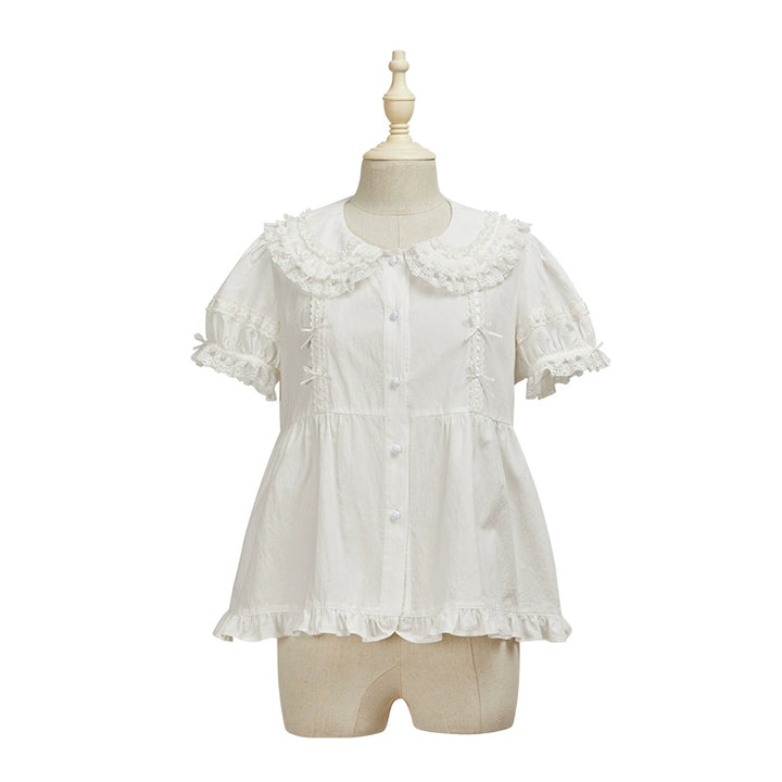 Summer Fairy~Cloud Dream~Sweet Lolita Shirt Peter Pan Collar Innerwear XS Short-sleeved shirt in white 