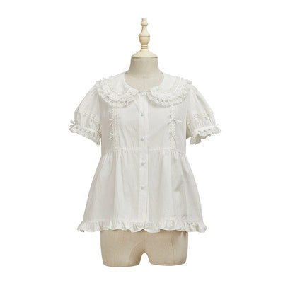 Summer Fairy~Cloud Dream~Cotton Lolita Shirt Shirt Sleeve Doll Collar Multicolors XS white 