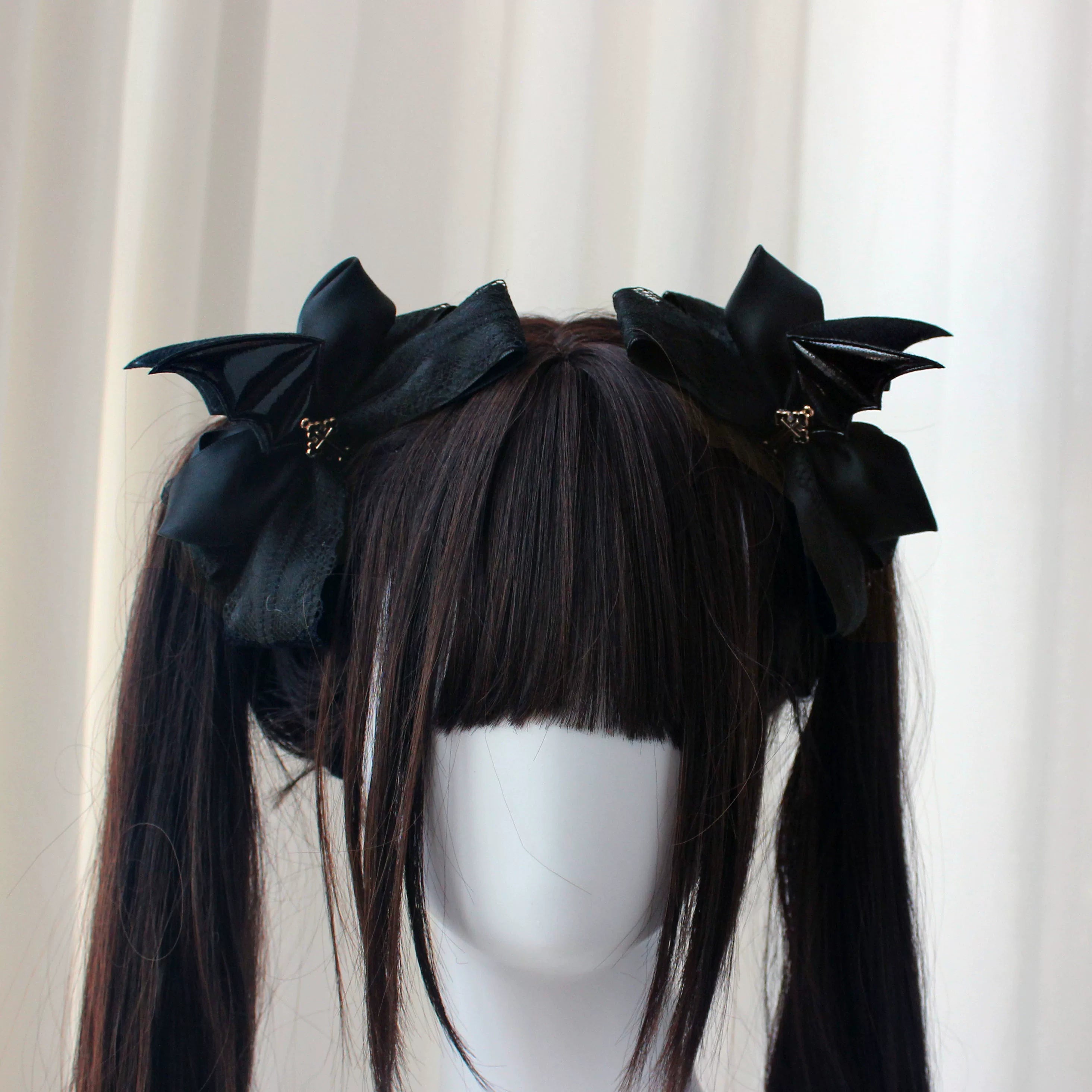 Gothic Lolita Hair Clips, Cross & Devil Wings Black