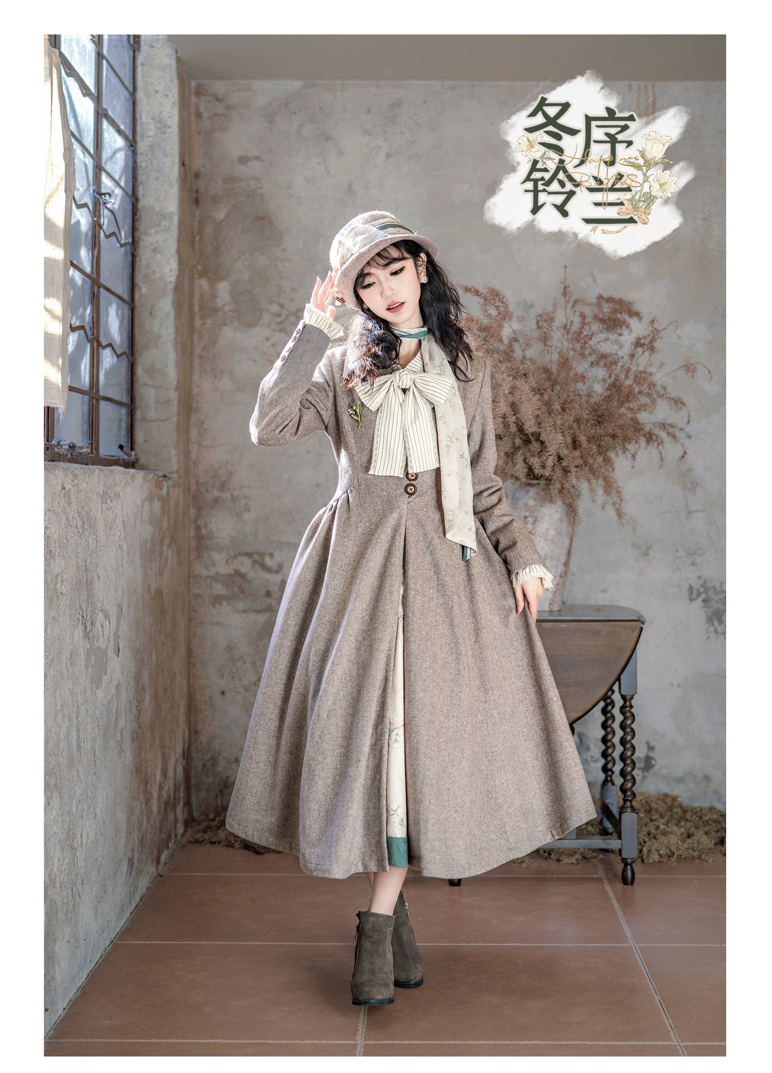 Button Bear - Winter Lily Bell - Classic Lolita Bust-Supporting JSK, Long Waisted Coat 44351:804155