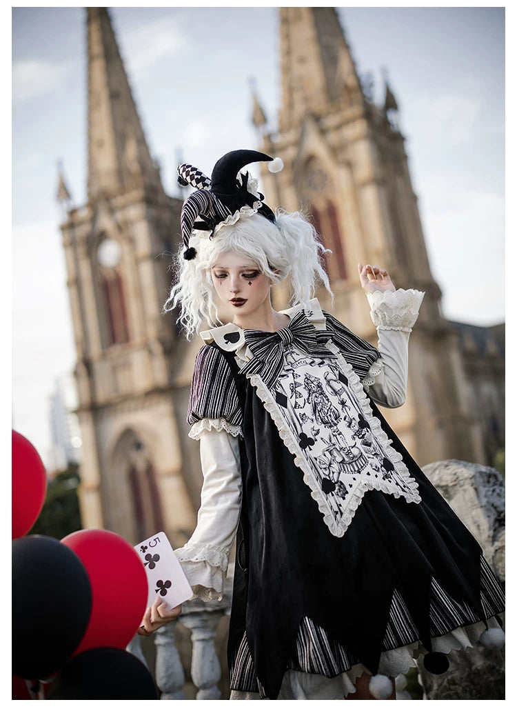 Puppet Mask - Clown Inspired Gothic Lolita OP Dress, Loose Fit 44409:807162