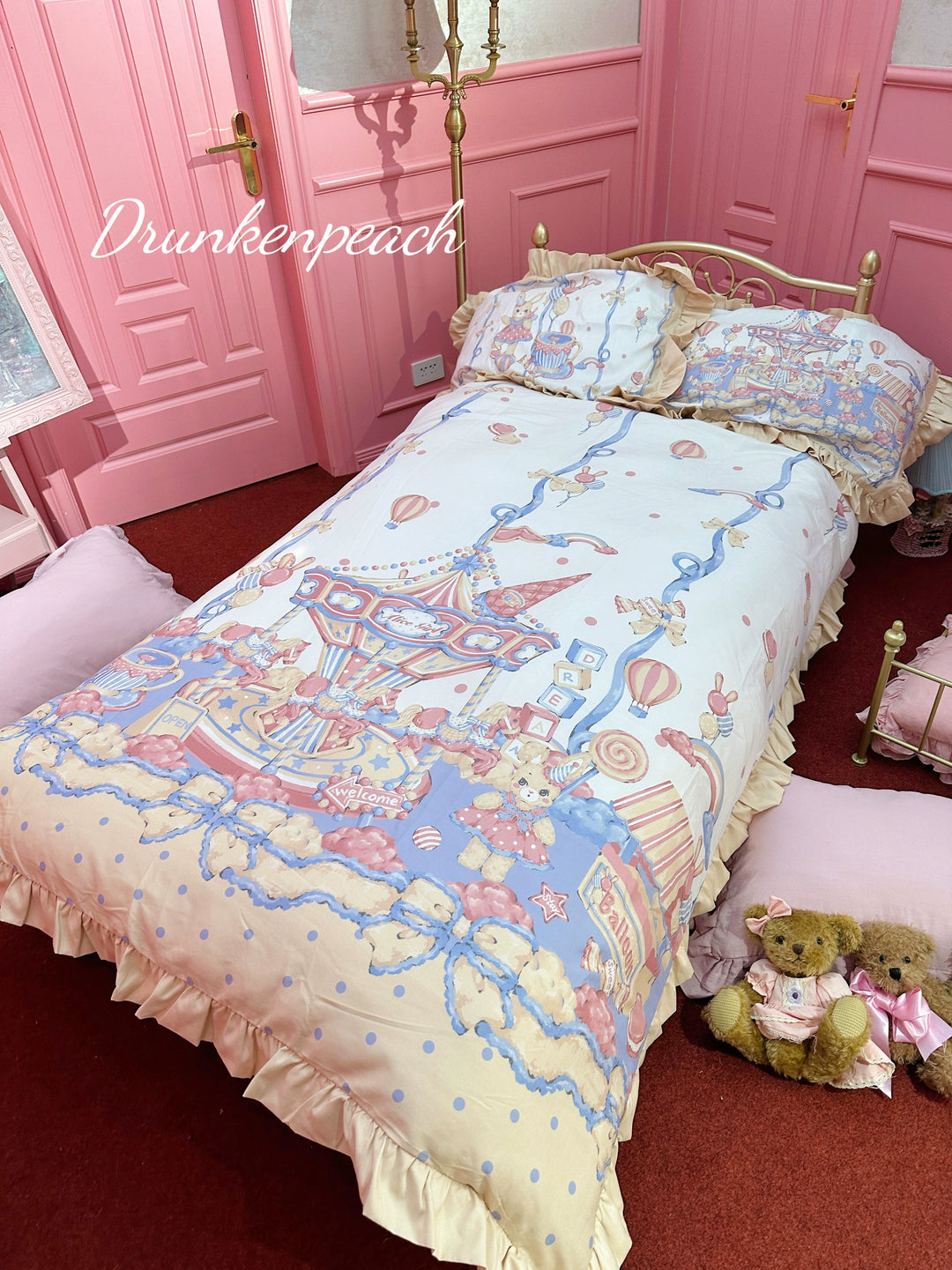 Drunke~Rotating Bunny Paradise~Sweet Bunny-Themed Print Lolita 4-Pieces Bedding Set Rotating Bunny Paradise Small 