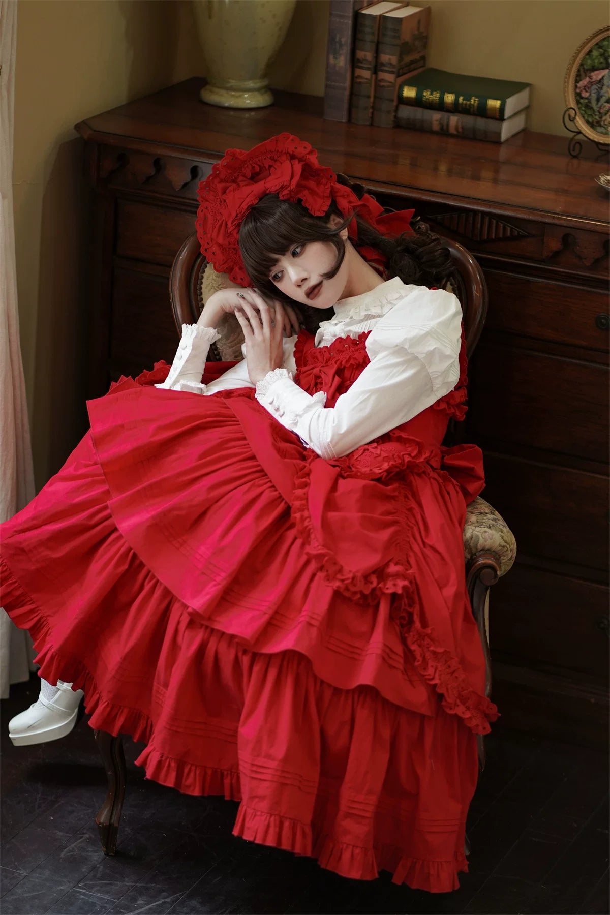 Cotton Gothic Lolita Long JSK, Drawn-up Hem