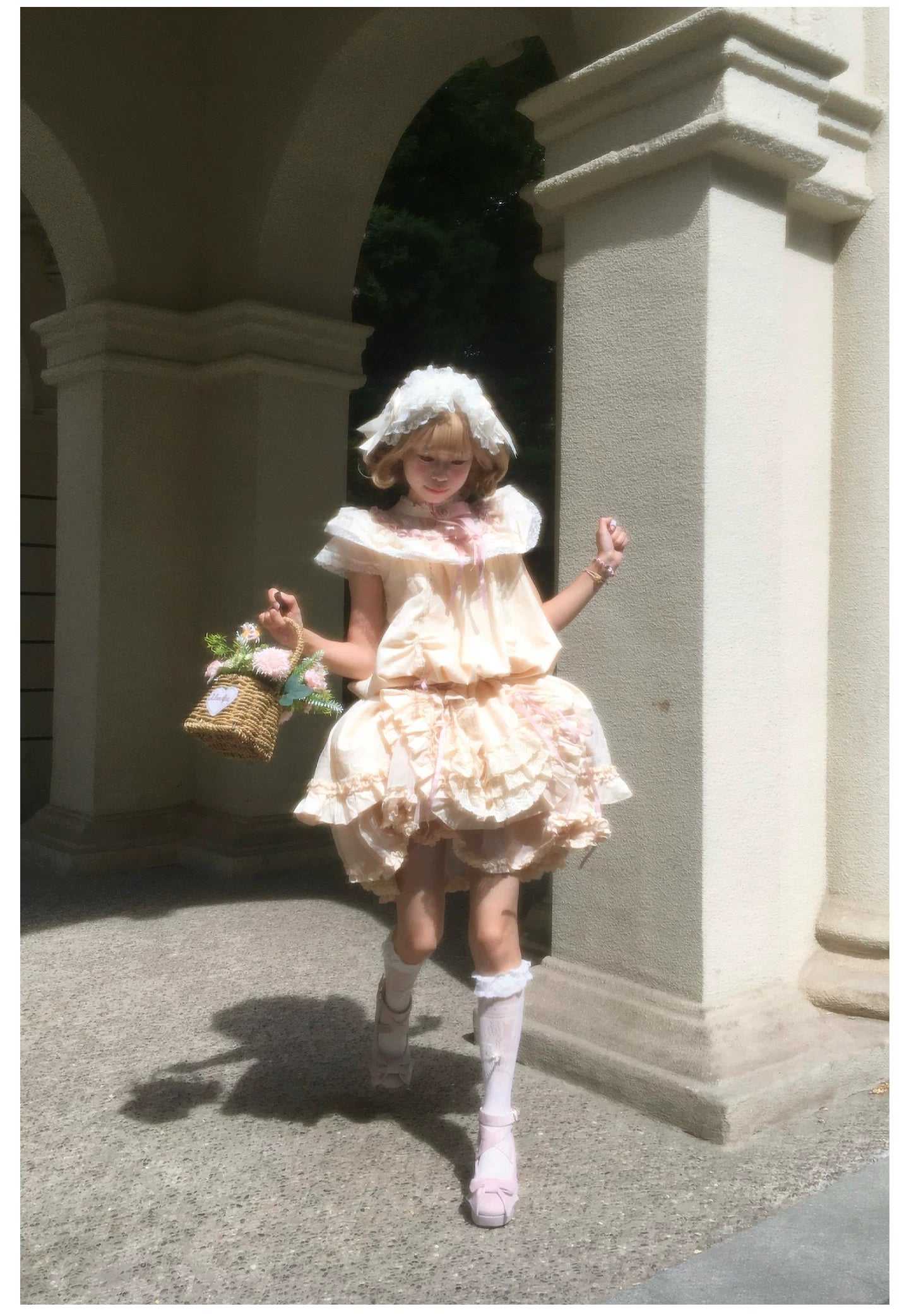 Lily's Dream - Cotton Lining Classic Lolita OP, Drawstring Liftable Hem 45539:854807