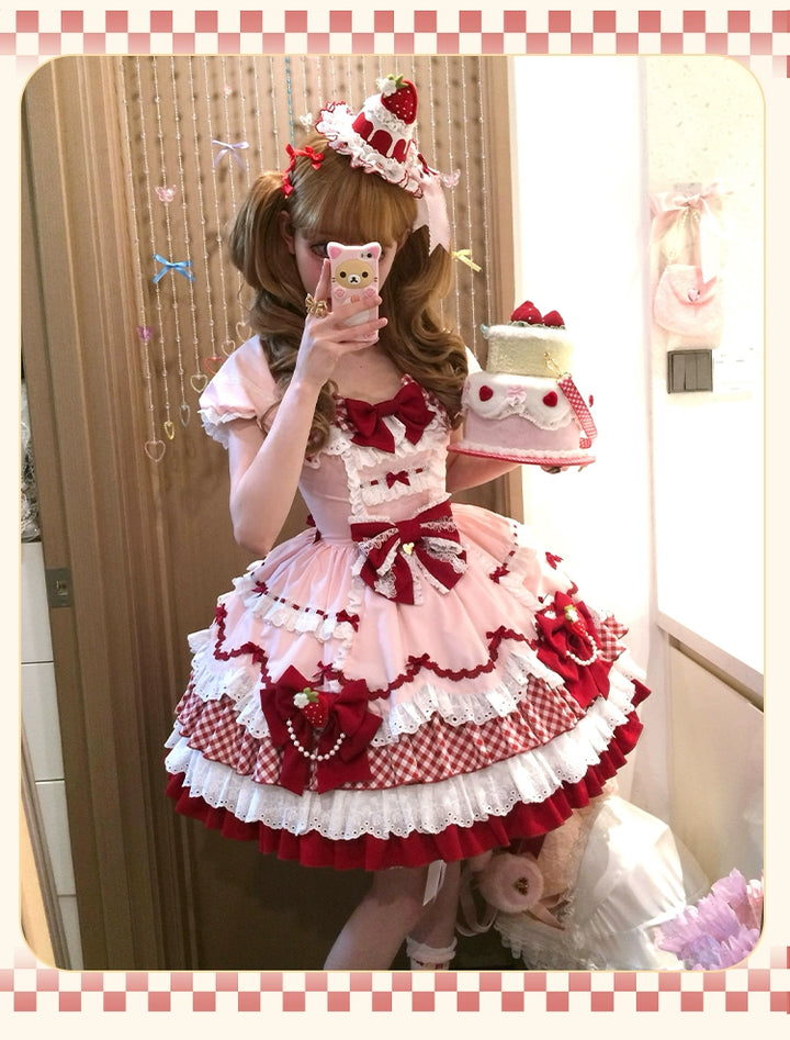 Sakurahime~Berry Sweetheart~Sweet Lolita OP Suit Old School Lolita Dress and Top Hat