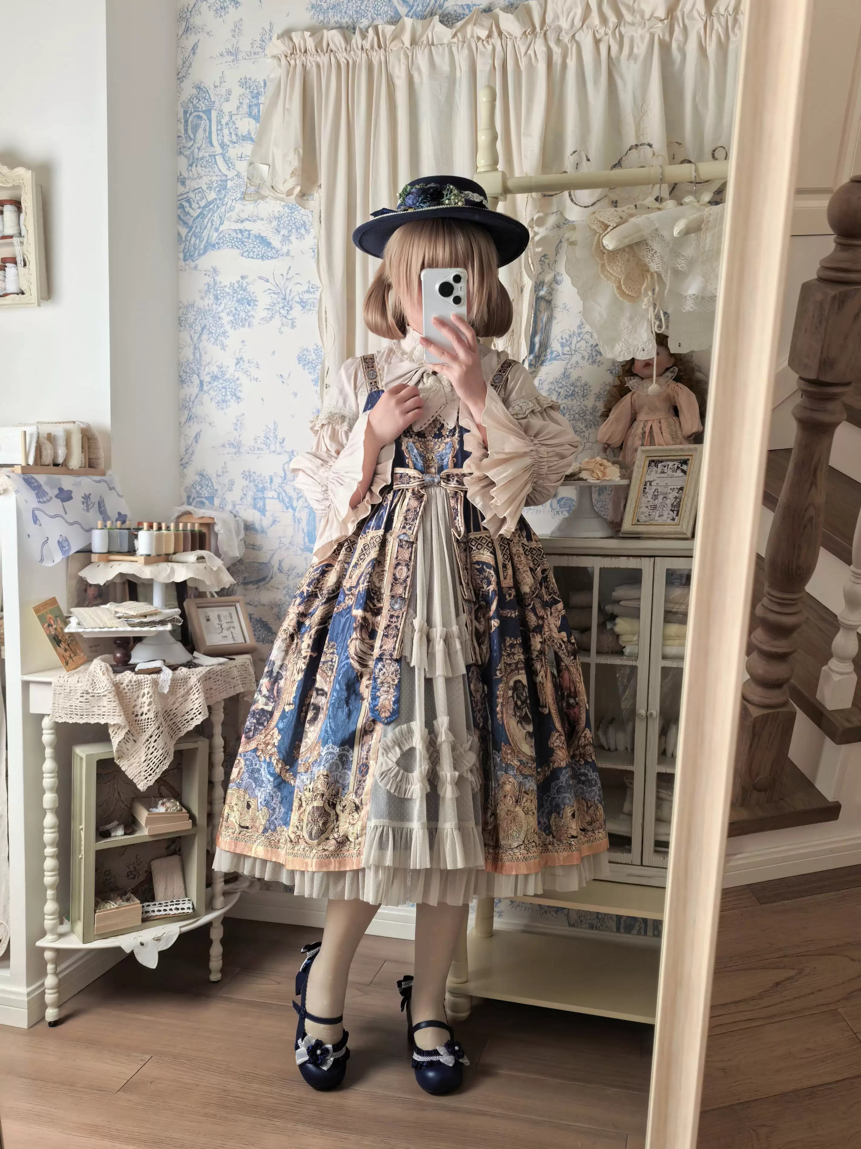 Moonlit Sakura - Sweet Lolita Round-toe Heel Shoes, Floral Accent 45385:846013