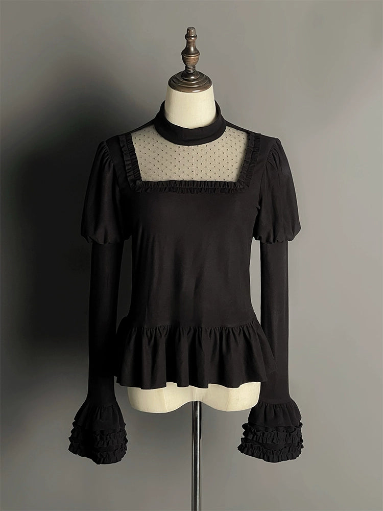 Alice Girl - Lolita Potion - Gothic Lolita Shirt Black Long Sleeves Lolita Blouse Black XS