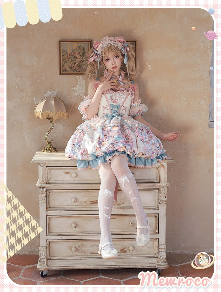 Mewroco~Vibrant Hamster~Sweet Lolita JSK Dress Floral Print Bud Skirt