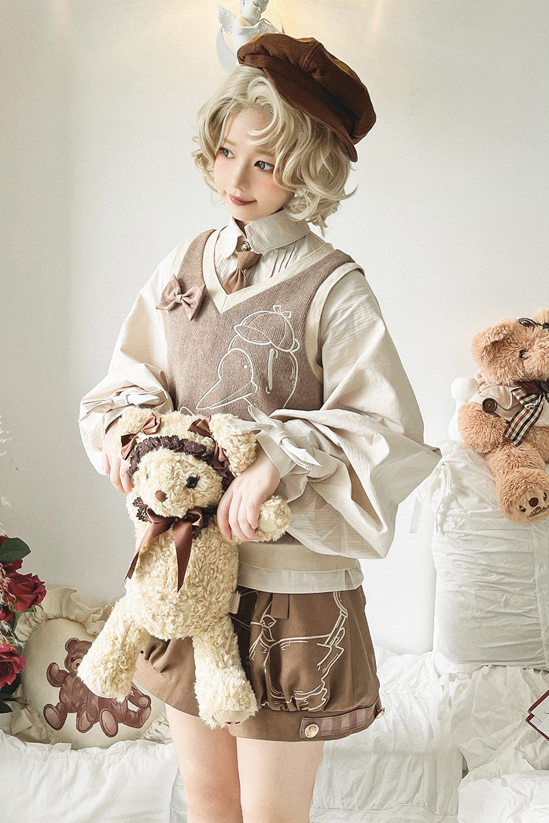 Steamed stuffed pig~Famous Detective Goose~Ouji Lolita Retro Brown Sweater Vest   