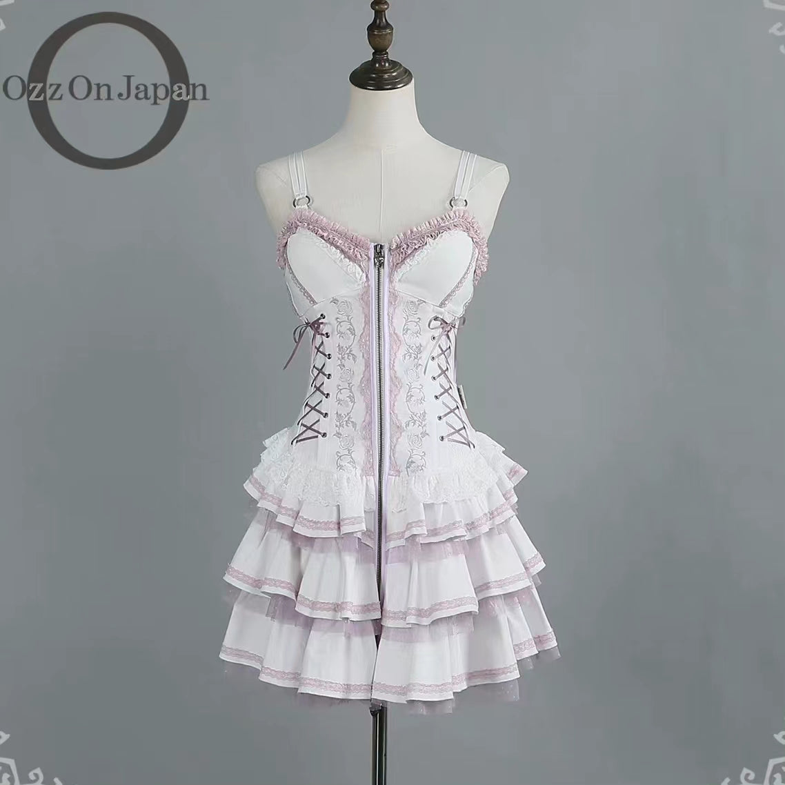 The Cute Girl~Goth Lolita JSK Dress Summer Embroideries Dress S White and purple JSK with a pannier 