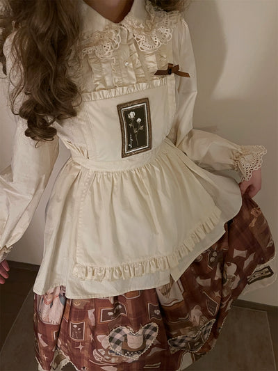 Babyblue~Gretel Bear~Vintage Lolita Dress Teddy Bear Prints Dress S Brown SK only 