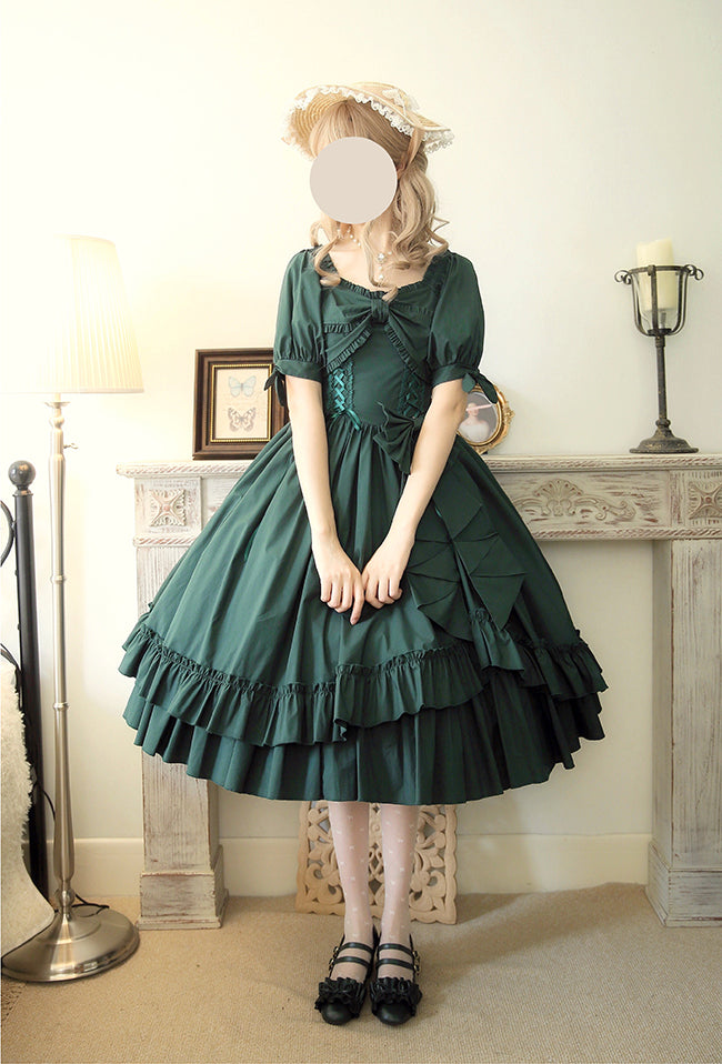 Forest Song~Elegant Lolita Solid Color Bow OP Dress Multicolors   