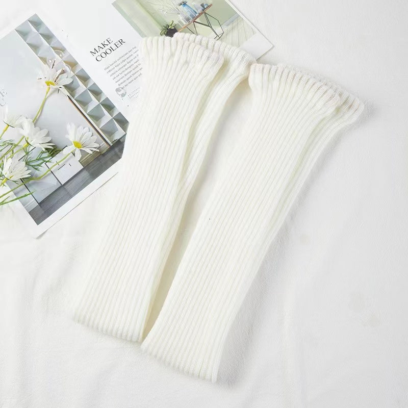 Hua Nai Cat - Winter Lolita Long Socks Knit Thigh-High Foot Covers One Size Milk white - 80cm