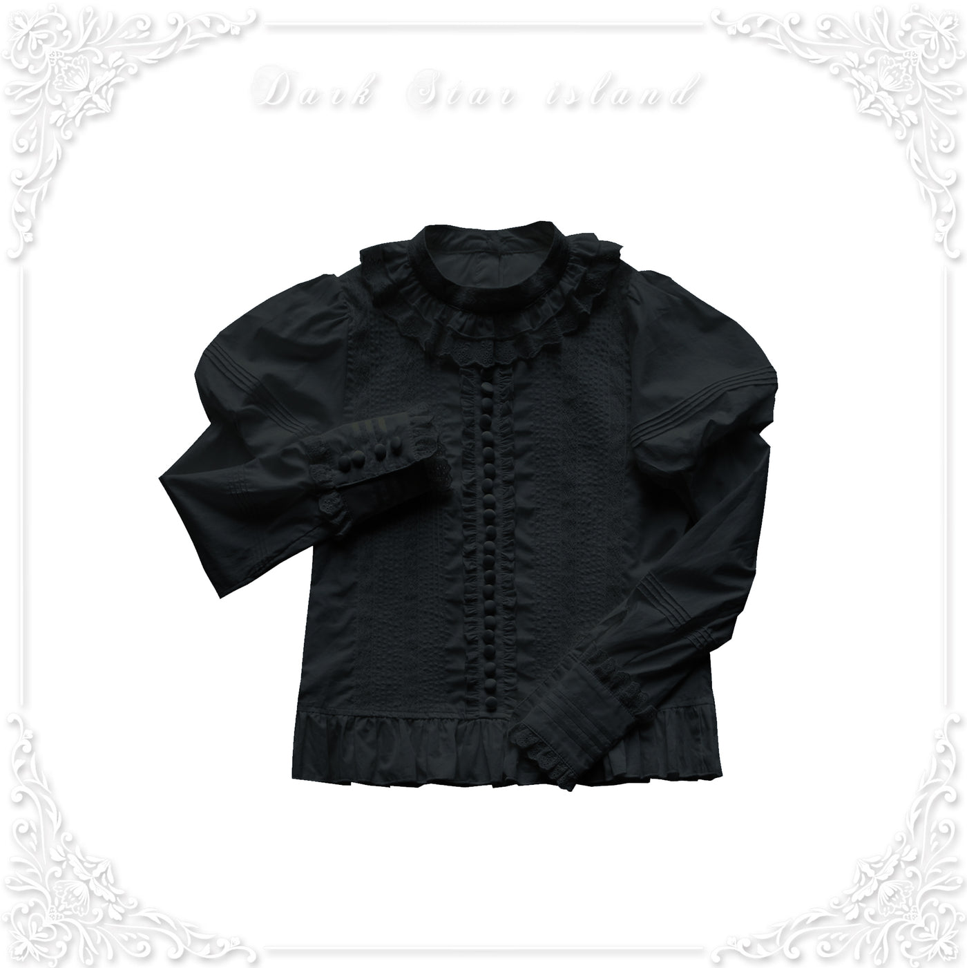 Dark Star Island~Cotton Lolita Blouse Long Sleeve Lace Shirt S black 