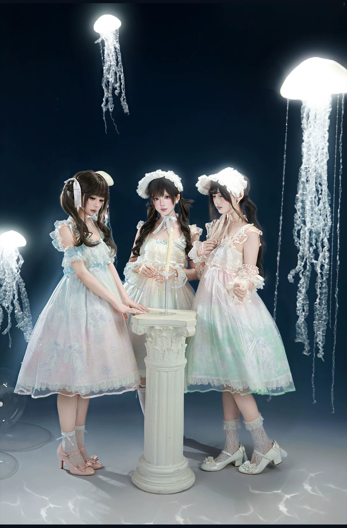 Windchime Jellyfish - Sweet Lolita Halter Neck JSK Dress, Jellyfish Print & Overlay 45756:861337