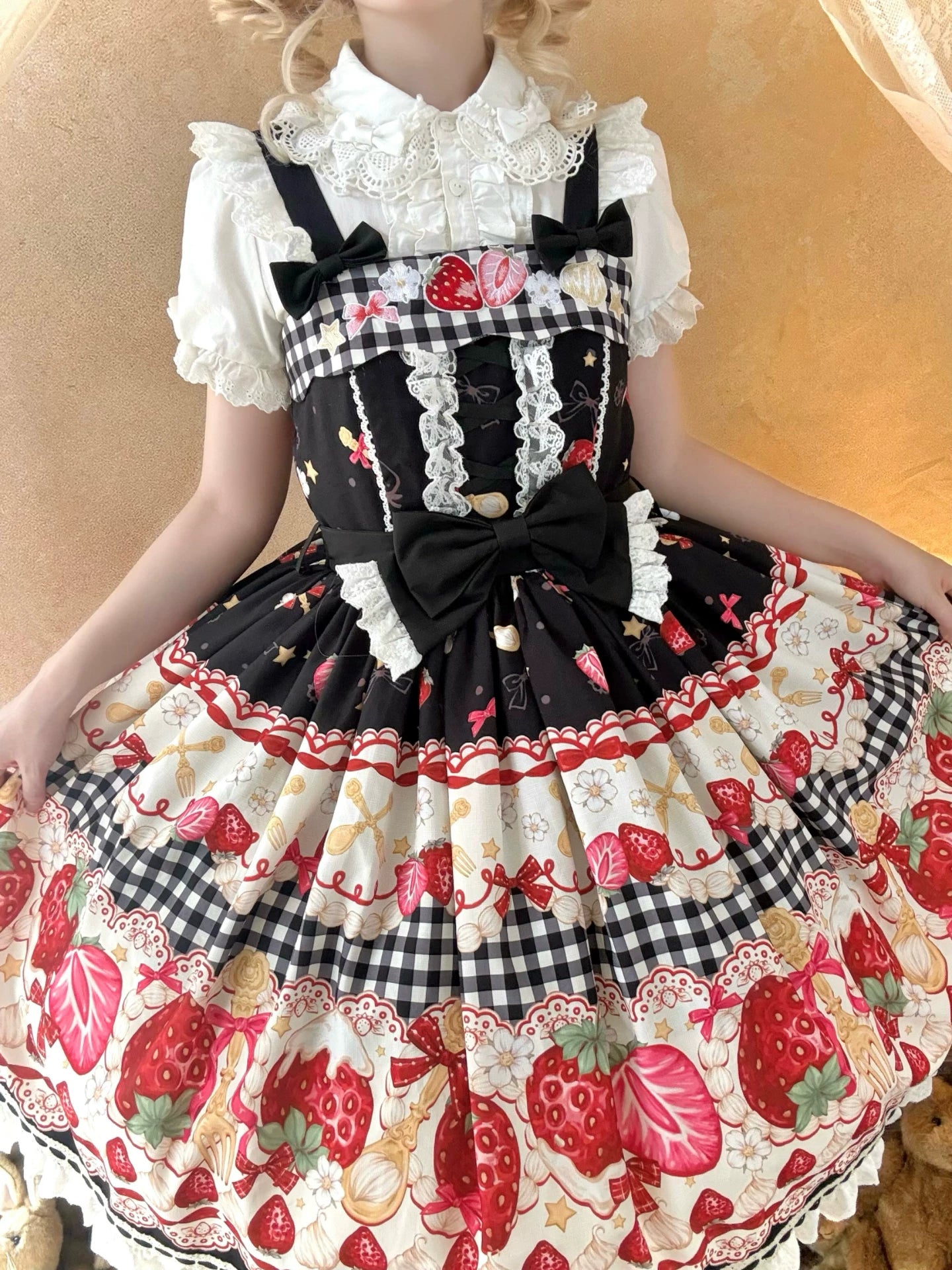 Plaid Strawberry Jam - Sweet Lolita Strawberry Printed JSK Dress 45545:853010