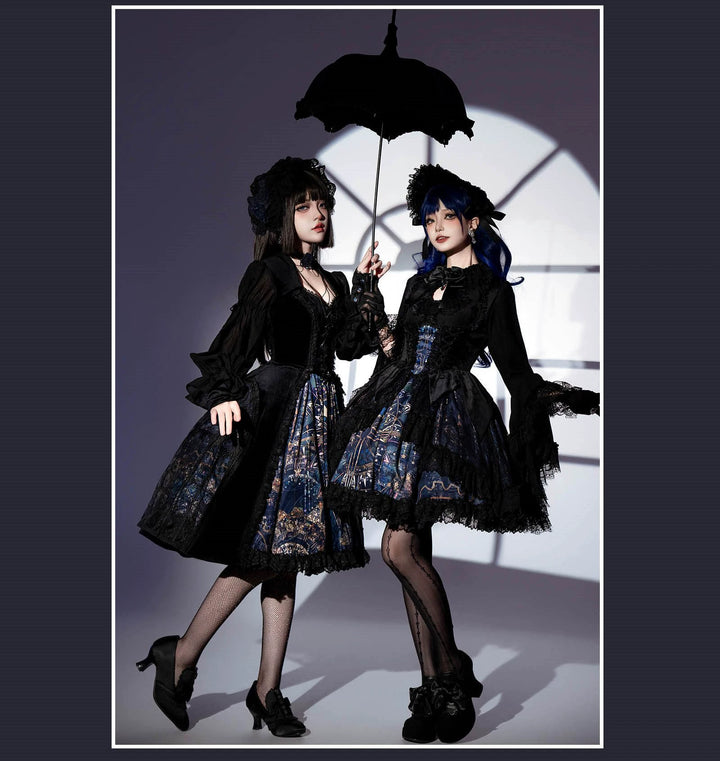 SUSIN~Night Traveler~Classic and Elegant Gothic Dress with Colorful Window Prints   