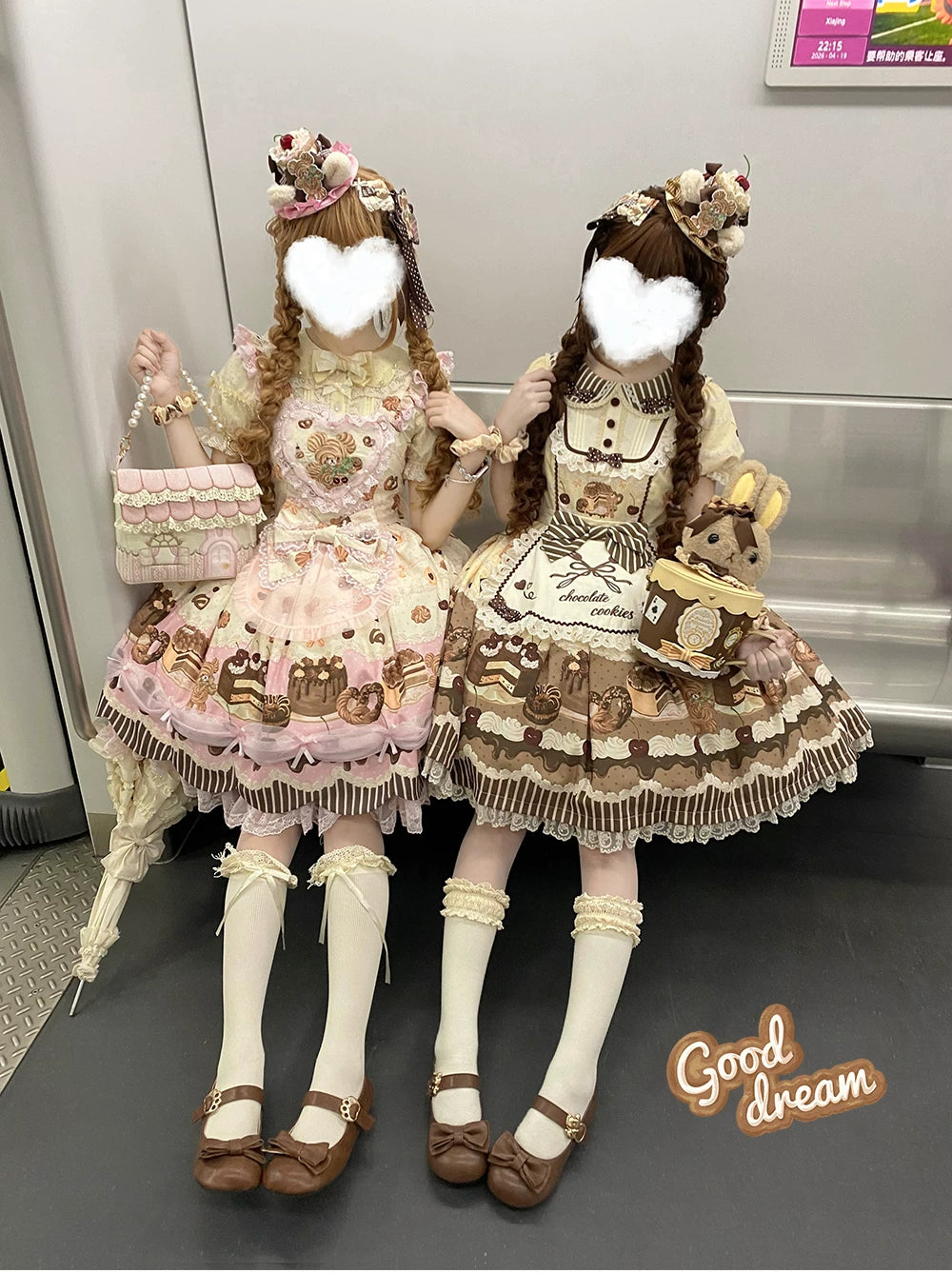 Cocoa Baker - Old School Lolita Dessert Printed OP & JSK Dress with Embroidery 45486:850991