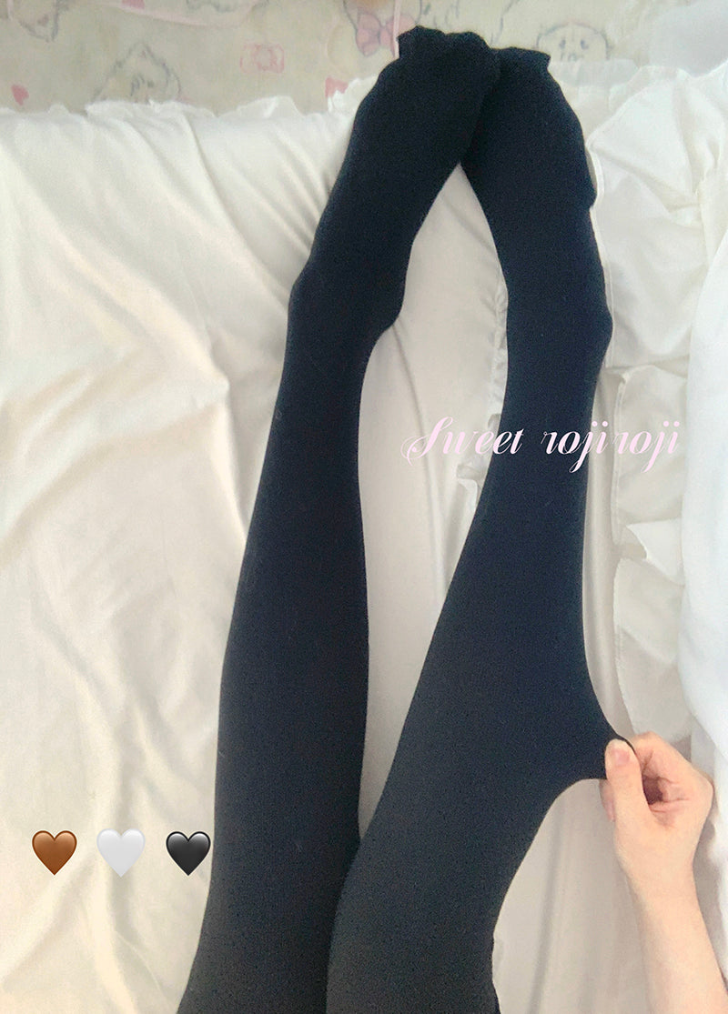 Roji roji~Cotton Lolita Pantyhose Thickened Winter Pantyhose Leggings Fleece (recommended to wear above 10 degrees) Black 