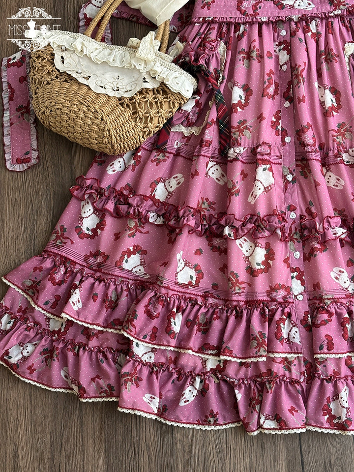 Miss Point~Forest Berry Bunny~Sweet Lolita JSK Elegant Bunny Print Dress 41972:720916