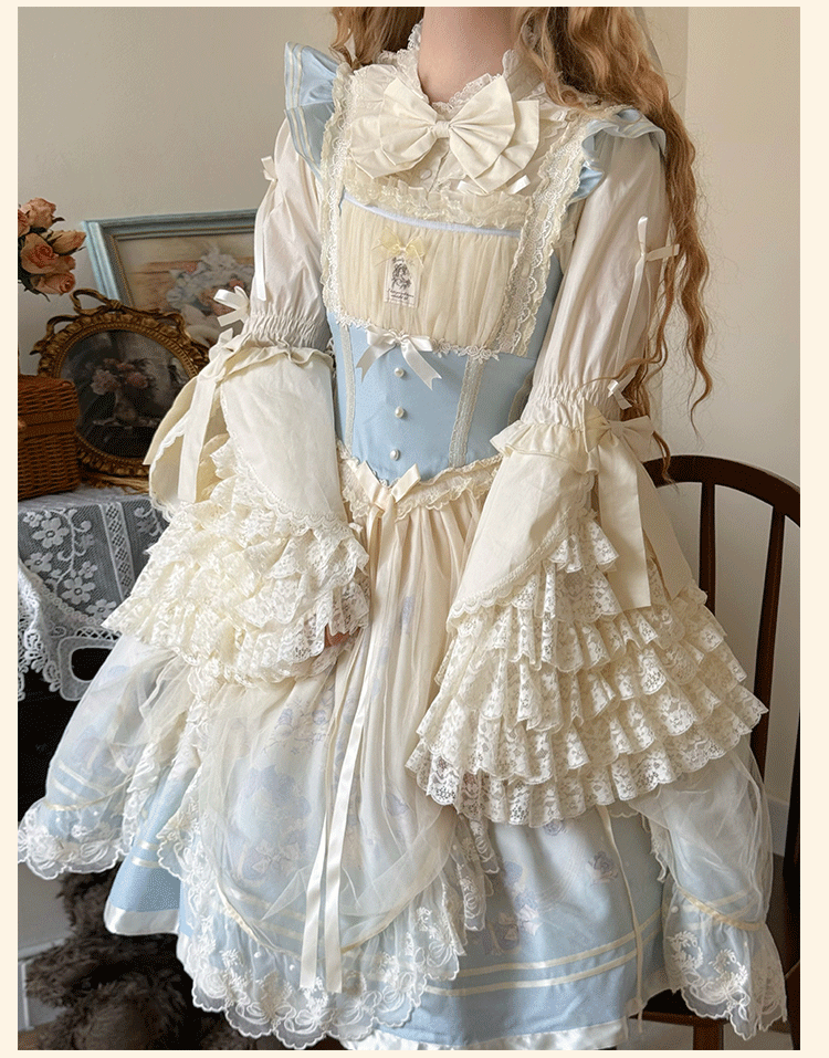 Niu Niu - Plus Size Lolita Blouse, Princess Sleeves Light Apricot Blouse L