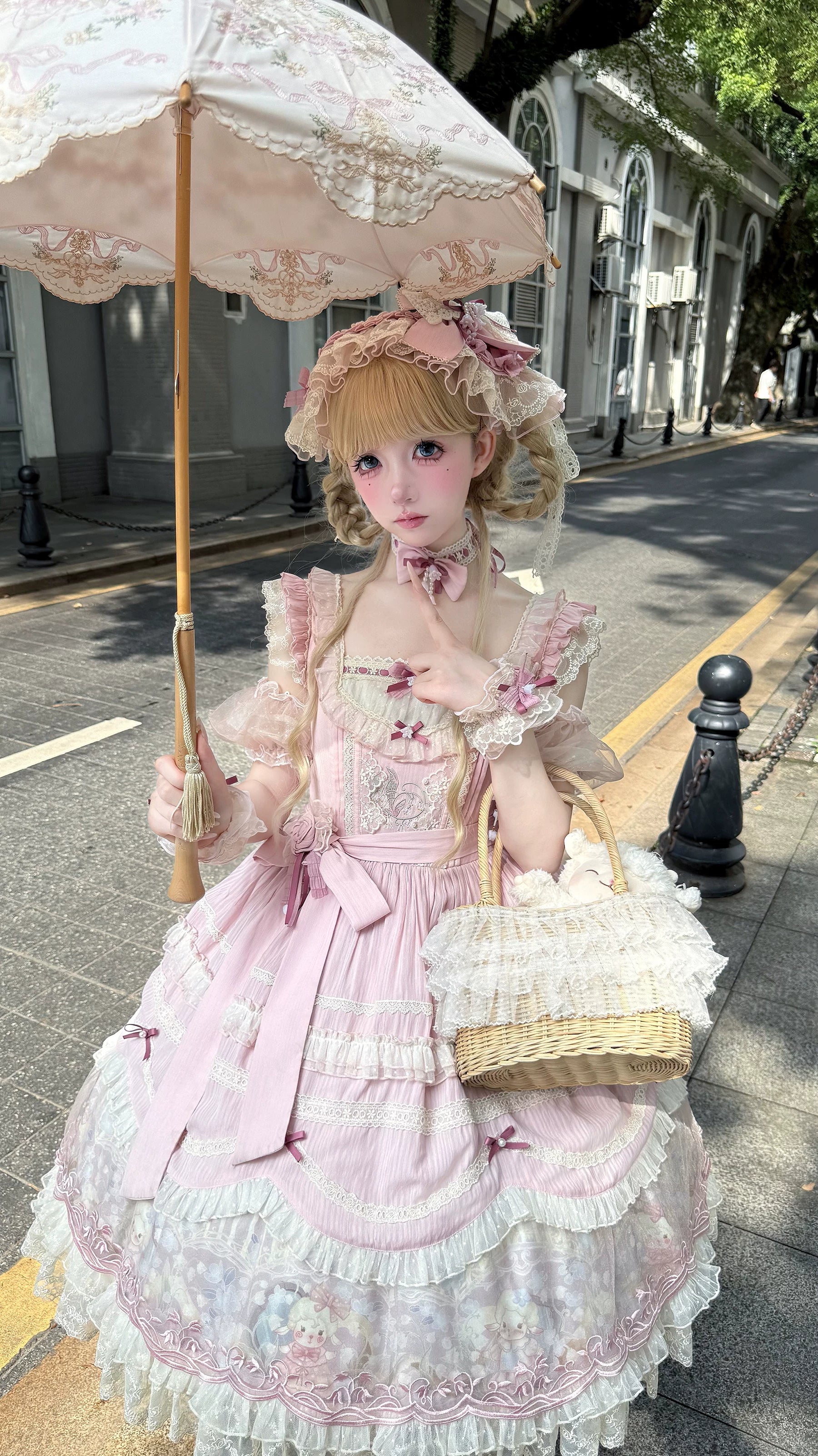 Lily of the Valley Lamb - Classic Lolita Tiered Hem JSK Dress with Embroidery 45277:852042
