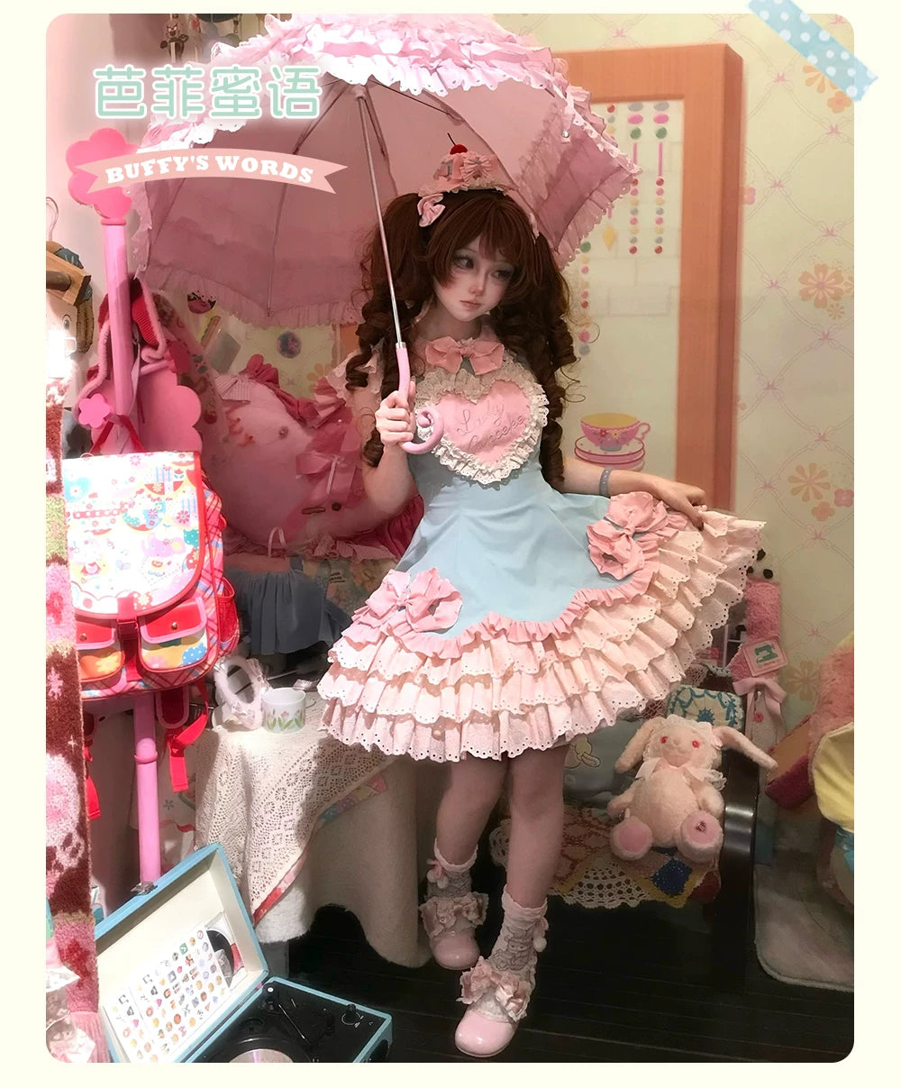 Bafei Honey Words - Sweet Lolita Embroidery JSK Dress, Tiered Hem